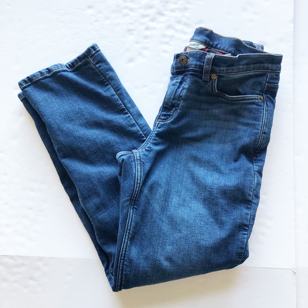 Duluth Trading Co Jeans Womens 8 Flannel Lined Blue Plaid Straight Leg Denim